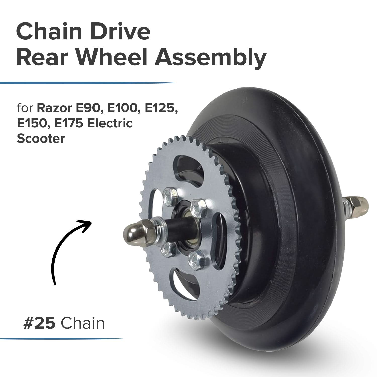 Rear Wheel Assembly for Razor E90 Accelerator & Pulse Reverb Scooters