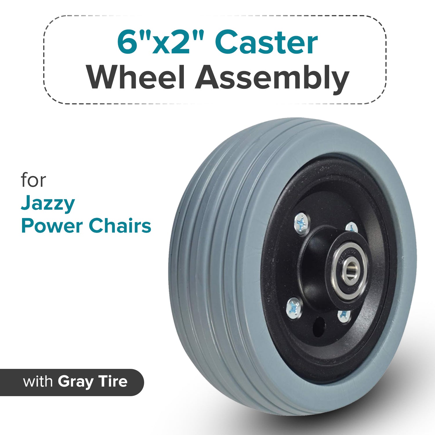 6"x2" Flat-Free Caster Wheel Assembly with Gray Tire for Jazzy Power Chairs
