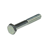 Close-up of a 1/4-20x1.75 Hex Head Bolt (SCRHHCS1027), grade 5, zinc-plated, showing its hexagonal head and threaded body, suitable for various applications like basket brackets and seat levers.