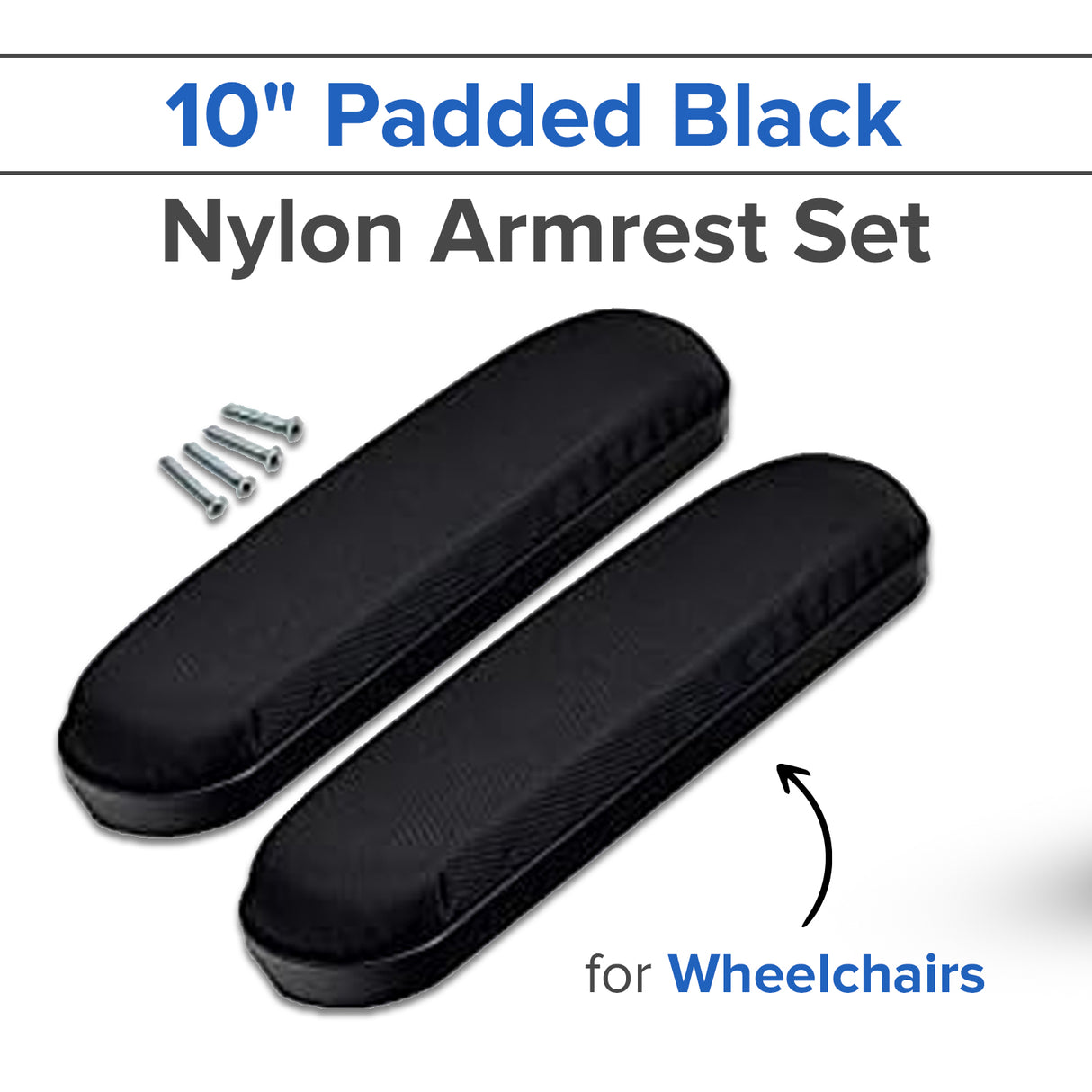 10" Padded Black Nylon Armrest for Wheelchairs (Set of 2)