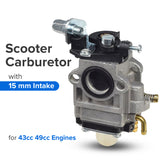 Scooter Carburetor for 43cc, 49cc, & 52cc Engines with 15 mm Intake