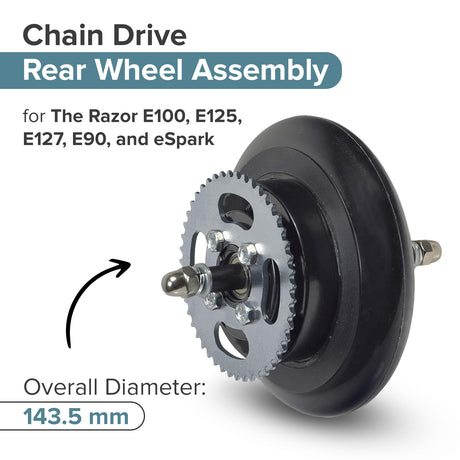 Rear Wheel Assembly for Razor E90 Accelerator & Pulse Reverb Scooters