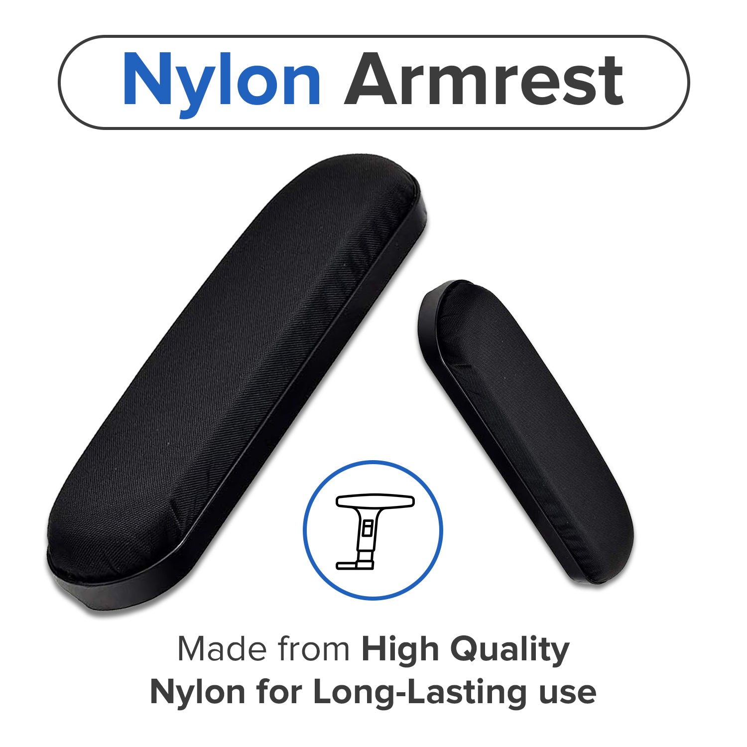 10" Padded Black Nylon Armrest for Wheelchairs (Set of 2)