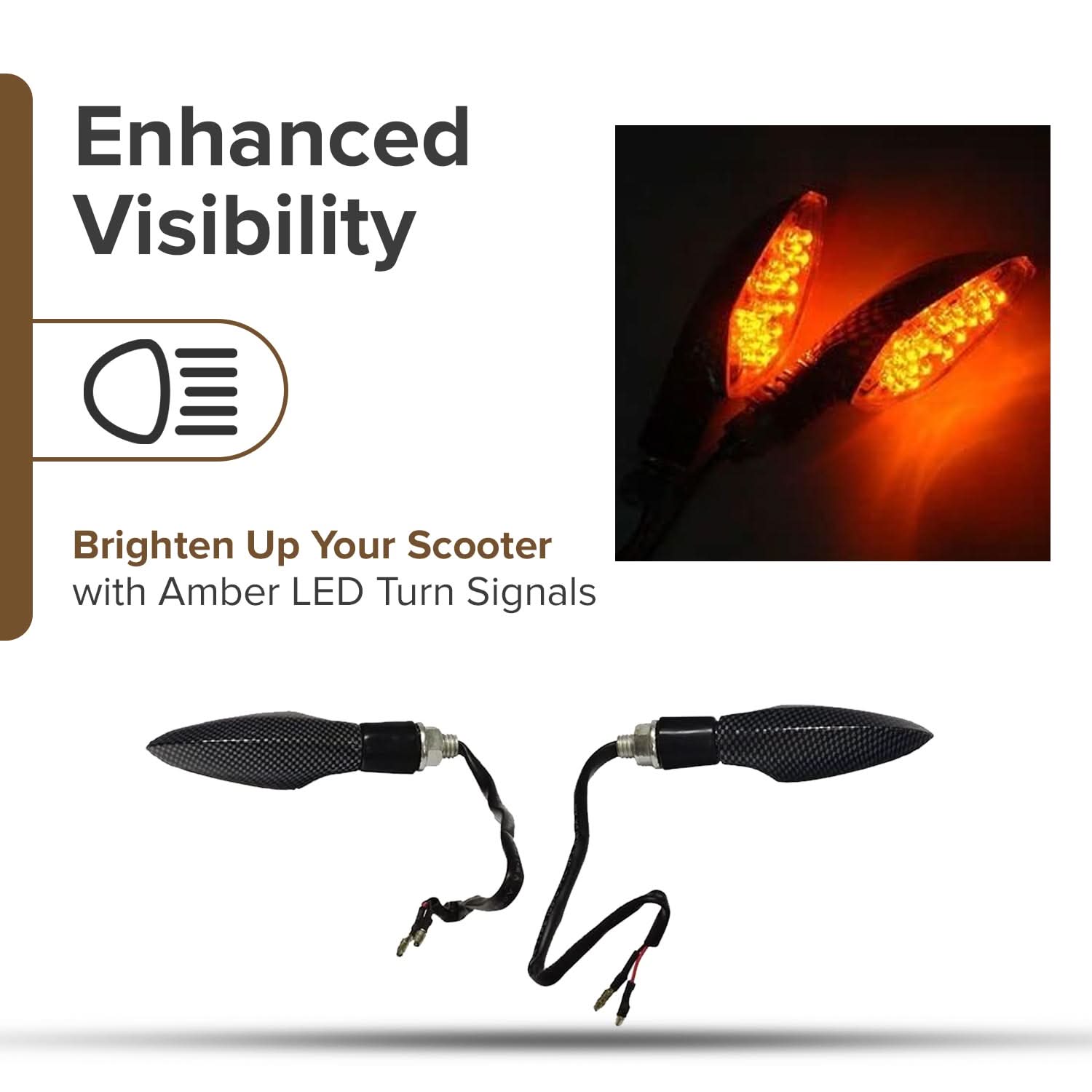 Amber LED Turn Signal Lights for Scooters (Set of 2)