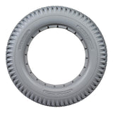 14x3 (3.00-8) Light Gray Solid Urethane Mobility Tire with Aero-flex™ Knobby Tread for Invacare Power Chairs; close-up view highlighting the tire's knobby tread pattern and solid structure.