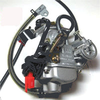 Close-up of a 150cc GY6 Carburetor with 24 mm Intake and Drain on Tube, showcasing intricate parts of the car engine and auto components by Walbro.