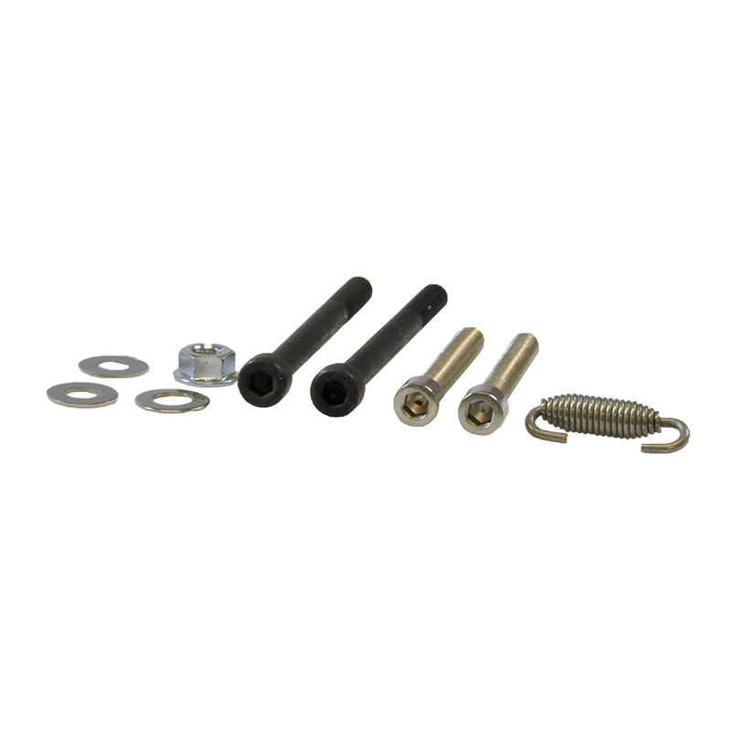 Oval Stainless Steel Exhaust Kit for 125cc & 150cc GY6 Scooters; close-up of several screws and bolts included in the rust-resistant stainless steel exhaust kit with an oval-shaped muffler.