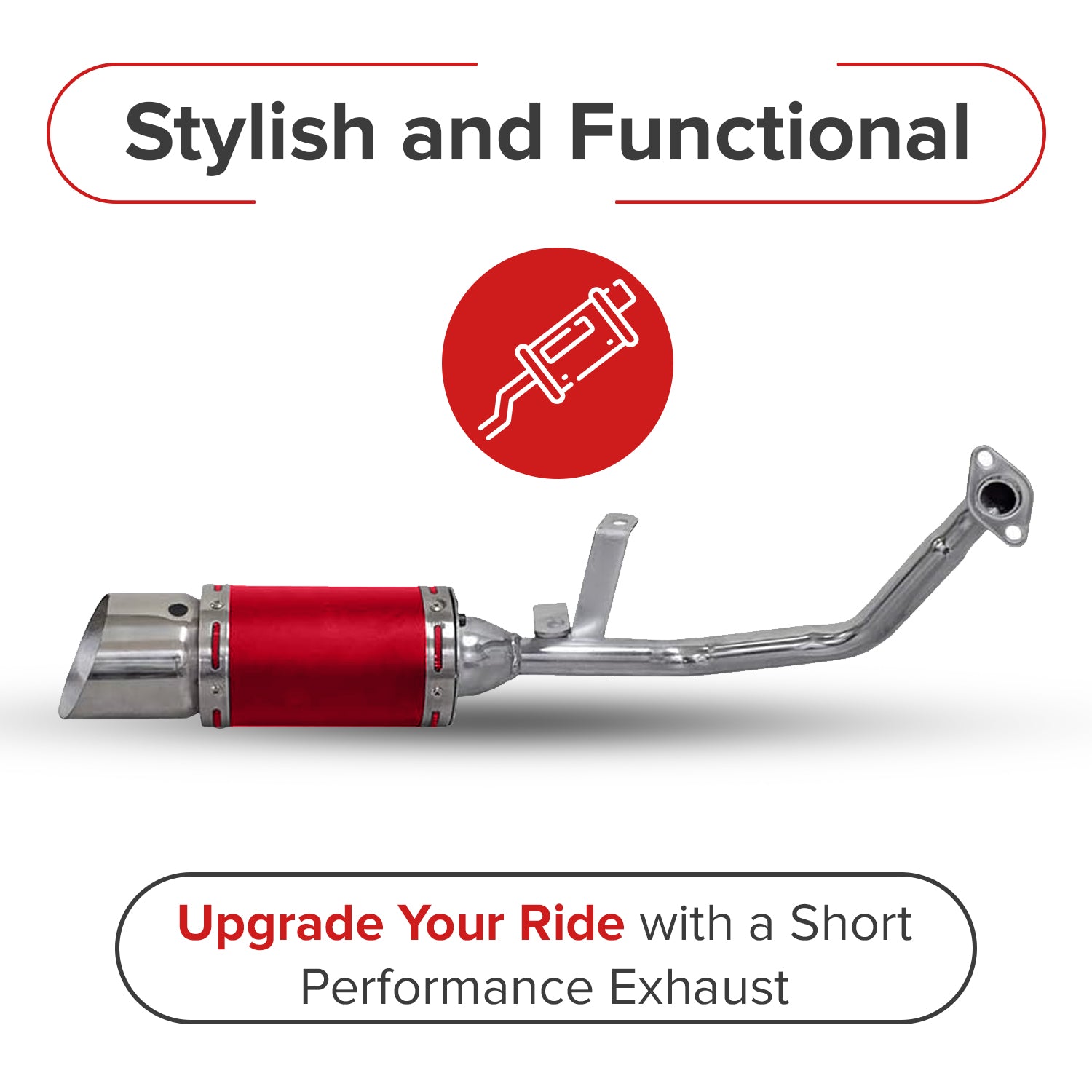 Red Short Performance Exhaust System for GY6 150cc Scooters & Go-Karts (Missing Gasket)