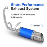 Blue Short Performance Exhaust System for GY6 150cc Scooters & Go-Karts (Missing Gasket & Minor Scratches)