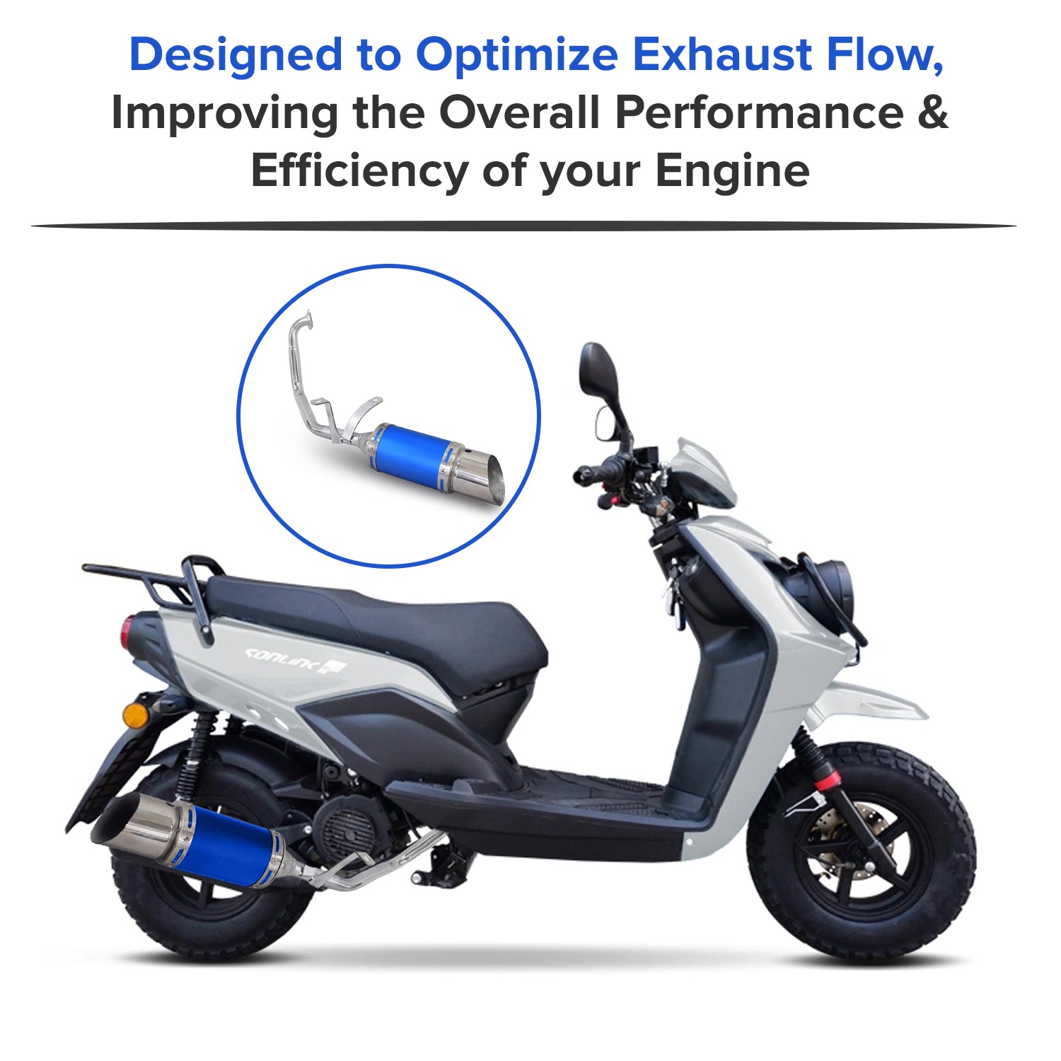 Blue Short Performance Exhaust System for GY6 150cc Scooters & Go-Karts (Missing Gasket & Minor Scratches)