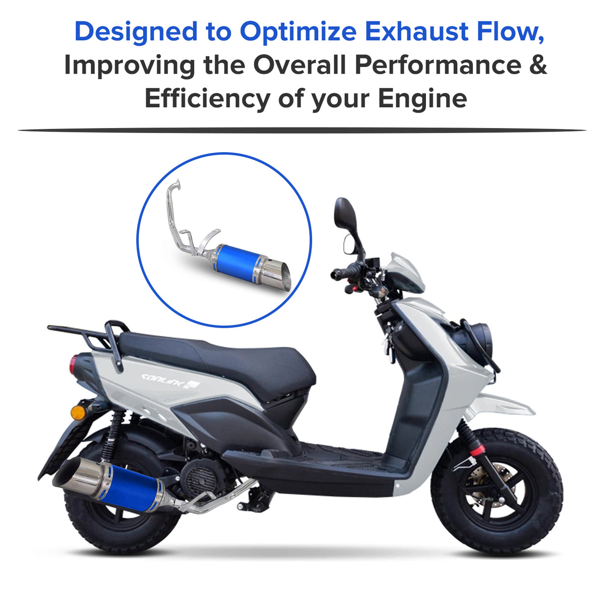Blue Short Performance Exhaust System for GY6 150cc Scooters & Go-Karts (Missing Gasket & Minor Scratches)