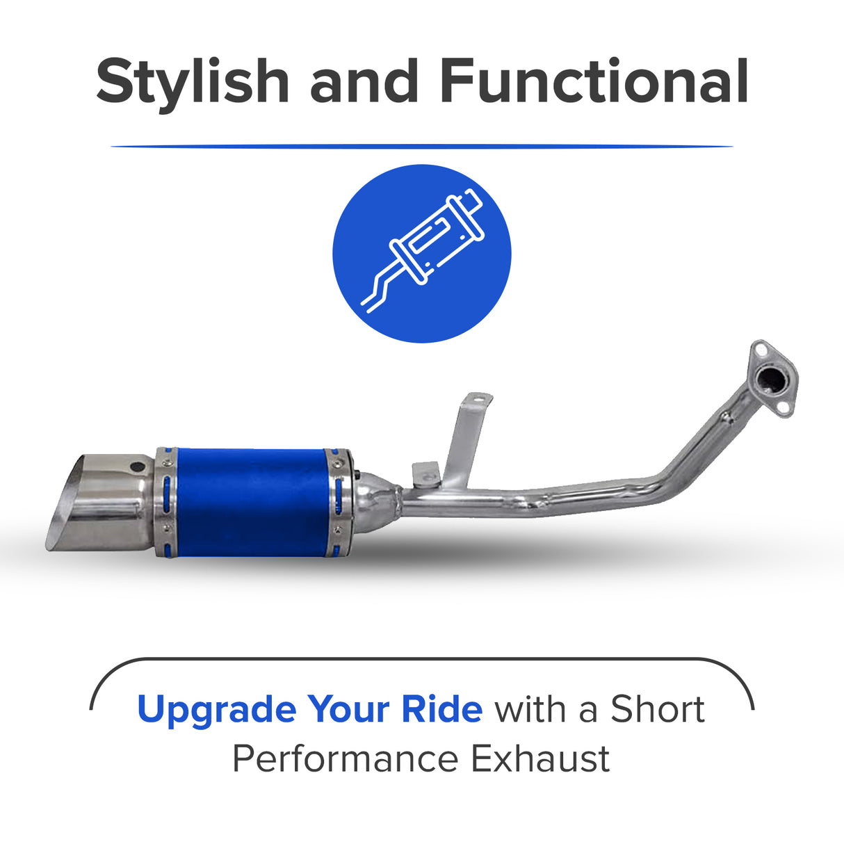 Blue Short Performance Exhaust System for GY6 150cc Scooters & Go-Karts (Missing Gasket & Minor Scratches)