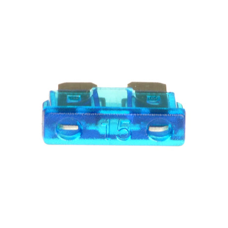 15 Amp ATO Blade Fuse, featuring a blue plastic body with a clearly marked amp rating.