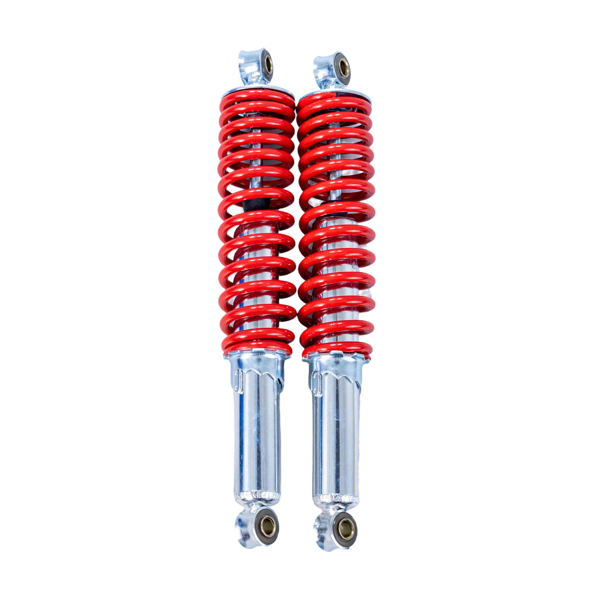 12-3/4 (325 mm) Adjustable Shock with 10 mm Eyes for 150cc - 250cc Hammerhead Off-Road® Go-Karts (Set of 2) (Blemished) featuring red springs and silver shock absorbers, showing minor scratches and chips.