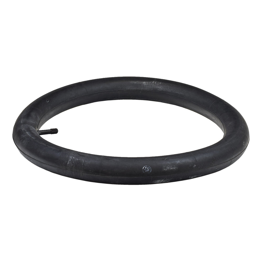 16x2.4 Inner Tube for the Razor MX500 and MX650 Dirt Rocket, shown as a black rubber ring with a straight valve stem, designed to fit front tires of these models.