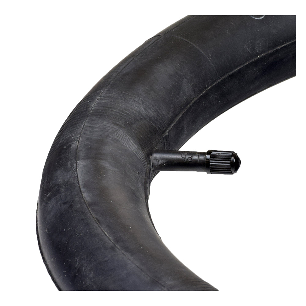 Close-up of a black 16x2.4 inner tube with a straight valve stem for the Razor MX500 and MX650 Dirt Rocket front tire.