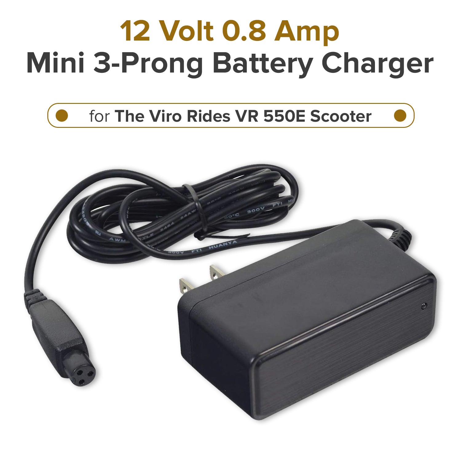 12 Volt 0.8 Amp Mini 3-Prong Battery Charger