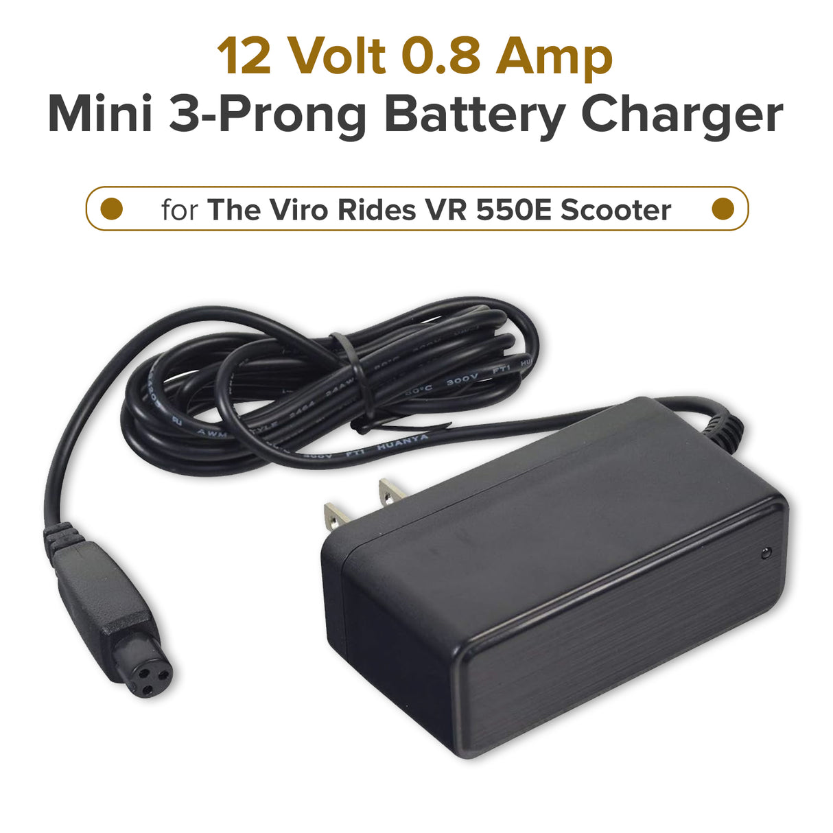 12 Volt 0.8 Amp Mini 3-Prong Battery Charger