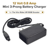 12 Volt 0.8 Amp Mini 3-Prong Battery Charger for the Viro Rides VR 550E Scooter