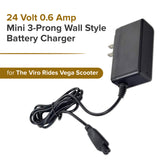 24 Volt 0.6 Amp Mini 3-Prong Wall Style Battery Charger