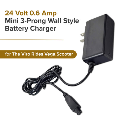 24 Volt 0.6 Amp Mini 3-Prong Wall Style Battery Charger