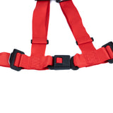 3-Point 4-Strap Seat Belt for Go-Karts with black plastic buckles, featuring a strong 3-point attachment and airline-style push-button release, designed for secure and adjustable fit.