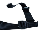 4-Point Seat Belt for Go-Karts featuring a black strap with a metal buckle, providing a strong 4-point attachment and airline-style push-button release for secure and adjustable rider support.