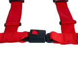 Close-up of the 4-Point Seat Belt for Go-Karts, showing the sturdy straps and the black plastic clasps with a red push-button release for secure fastening.