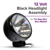 12 Volt Black Headlight Assembly for the Baja MB200 & Massimo MB200 Mini Bikes