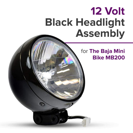 12 Volt Black Headlight Assembly for the Baja MB200 & Massimo MB200 Mini Bikes