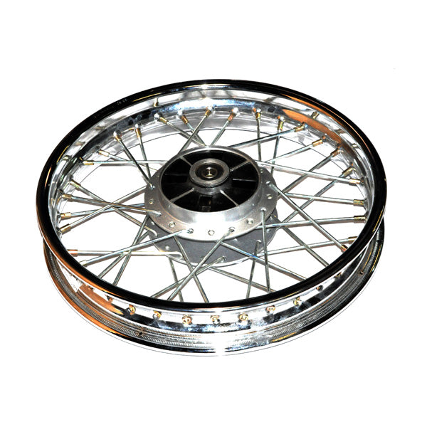 Close-up of the 16 Rear Rim for the Baja Dirt Runner (DR125), showcasing the intricate chrome spokes and the circular design of the tire.