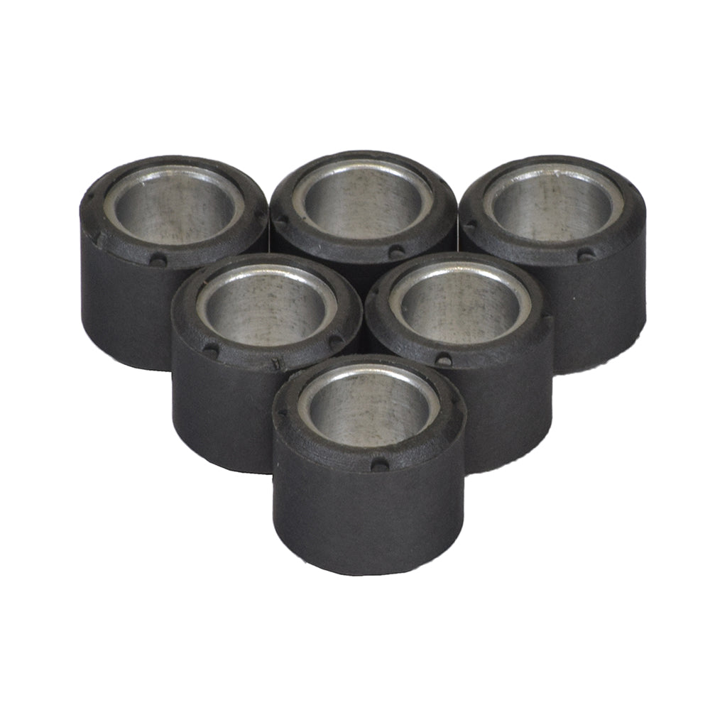 Group of black and silver 16x13 roller weights for KYMCO Agility 50 scooter, designed for fine-tuning performance.