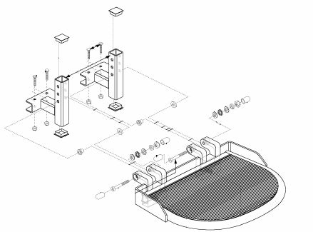 Diagram sketch of the 17 x 13 Footrest Platform Assembly for Jazzy 1650, illustrating various components and technical details of the complete footrest assembly.