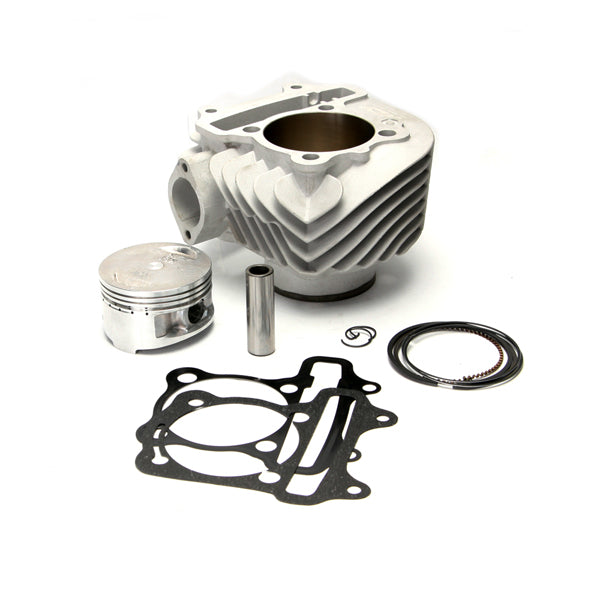 Close-up of a 177cc Cylinder Kit for 125cc and 150cc GY6 Engines, showcasing the metal cylinder head's intricate design, ideal for high RPM performance.