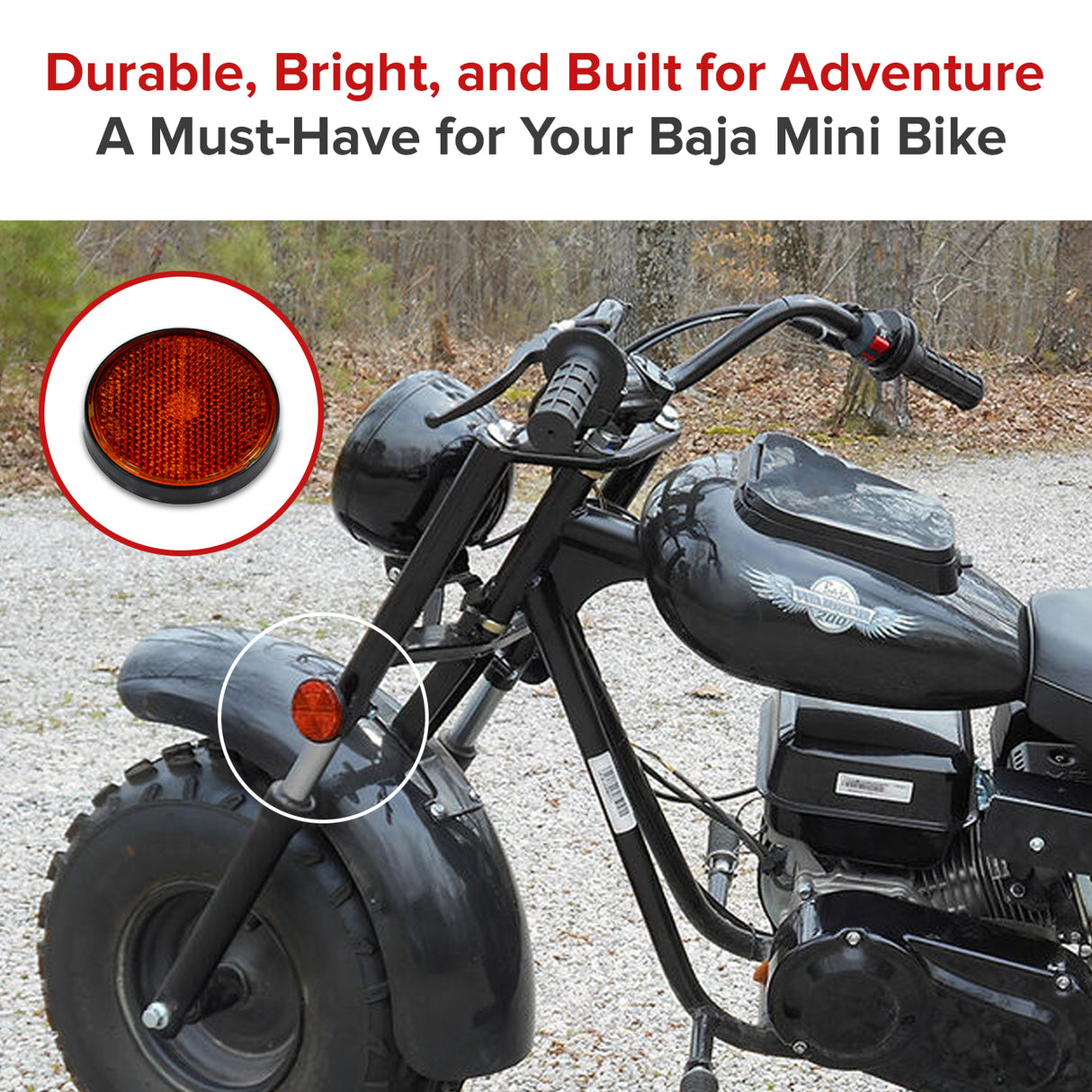 Dark Amber Front Side Reflector for the Baja Mini Bike MB165 & MB200 (Baja Heat, Mini Baja, Baja Warrior)