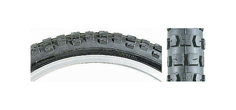 Close-up of the 18x1.75 Black MX Bicycle Tire with K44 Tread, showcasing its sturdy casing and detailed tread pattern, ideal for BMX-style biking.