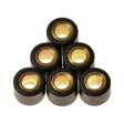 19x15.5 Prima Roller Weights for scooters; black and gold cylindrical weights arranged close together, used for tuning scooter acceleration and speed based on rider weight and motor specifications.