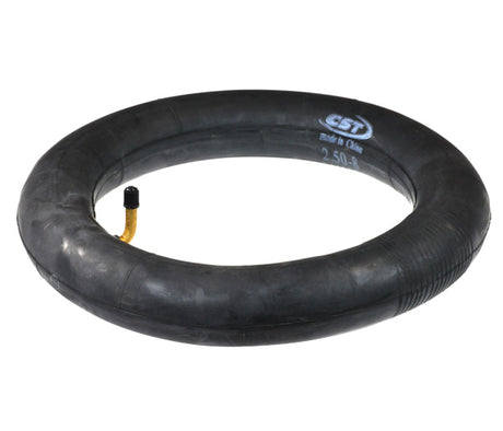 2.50-8 Power Chair Tube featuring a black rubber tire with a yellow inner tube, compatible with Quickie S-525 and other mobility scooters and power chairs.