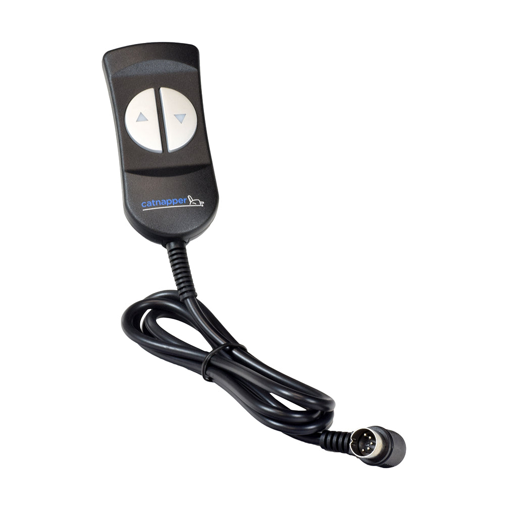 2-Button Hand Control with 5-Button Connector for Catnapper Lift Chairs, featuring a black remote control with buttons and an attached cable, designed for Flexsteel and CatNapper chairs.