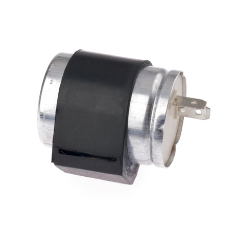 2-Pin Turn Signal Flasher Relay for Honda Aero 80 (NH80) 1983-1984 and Passport C70 1980-1982 featuring a compact black and silver design, shown in a close-up view.