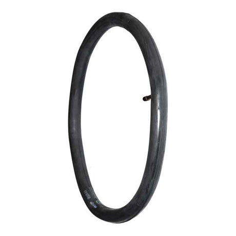 Heavy Duty Inner Tube with Straight Valve Stem for Wheelchairs, showing a thick-walled black rubber tube designed for durability and puncture resistance, featuring a straight screw valve.