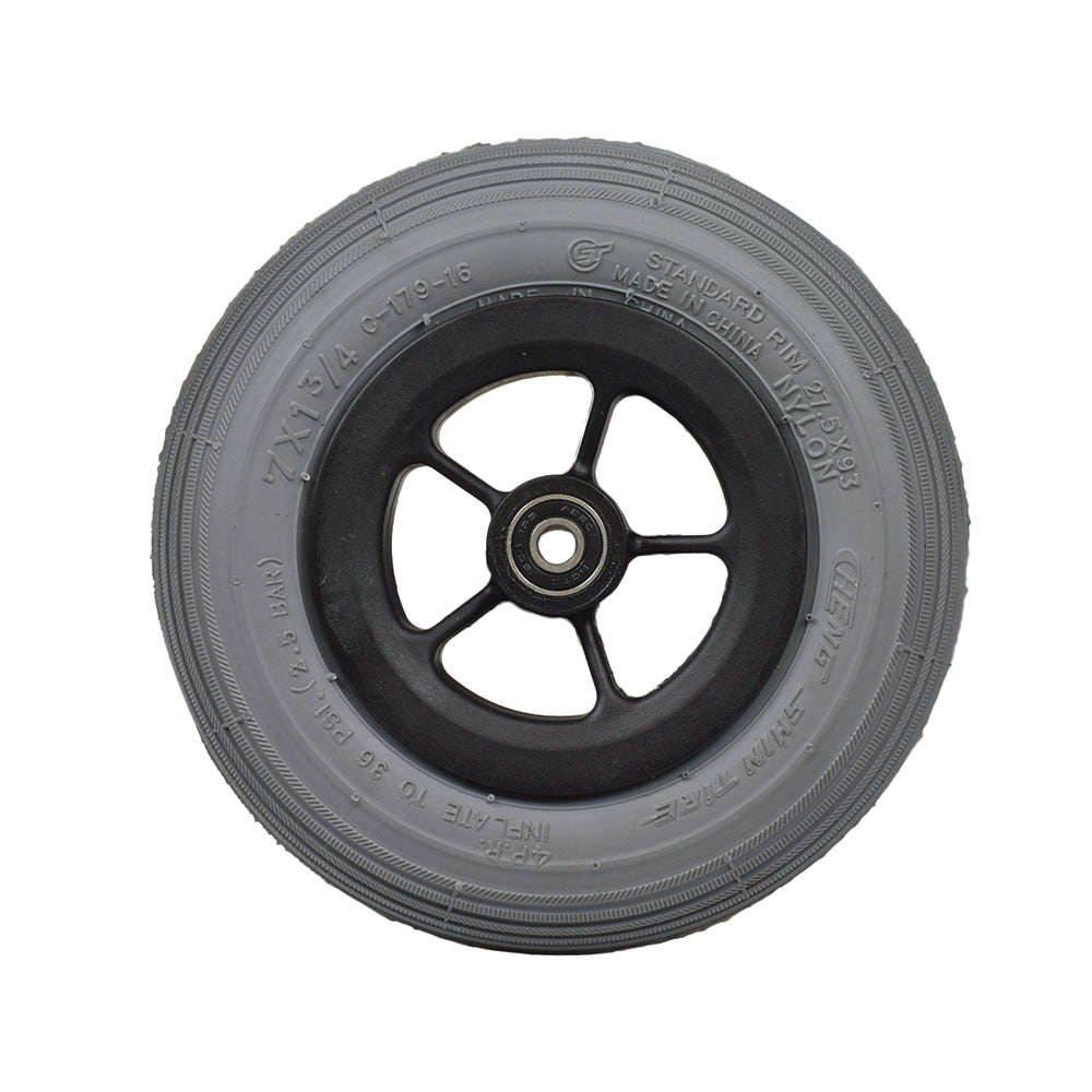 7 x 1-3/4 Front Caster Wheel Assembly for CTM HS-1000, featuring a solid urethane tire with a black rim, close-up view displaying the hub and tread details.