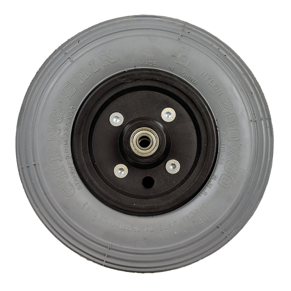 8x2 (200x50) Front Caster Wheel Assembly for the Shoprider FPC Power Chair, featuring a black rim and pre-mounted with 608Z bearings, designed for durability and easy installation.