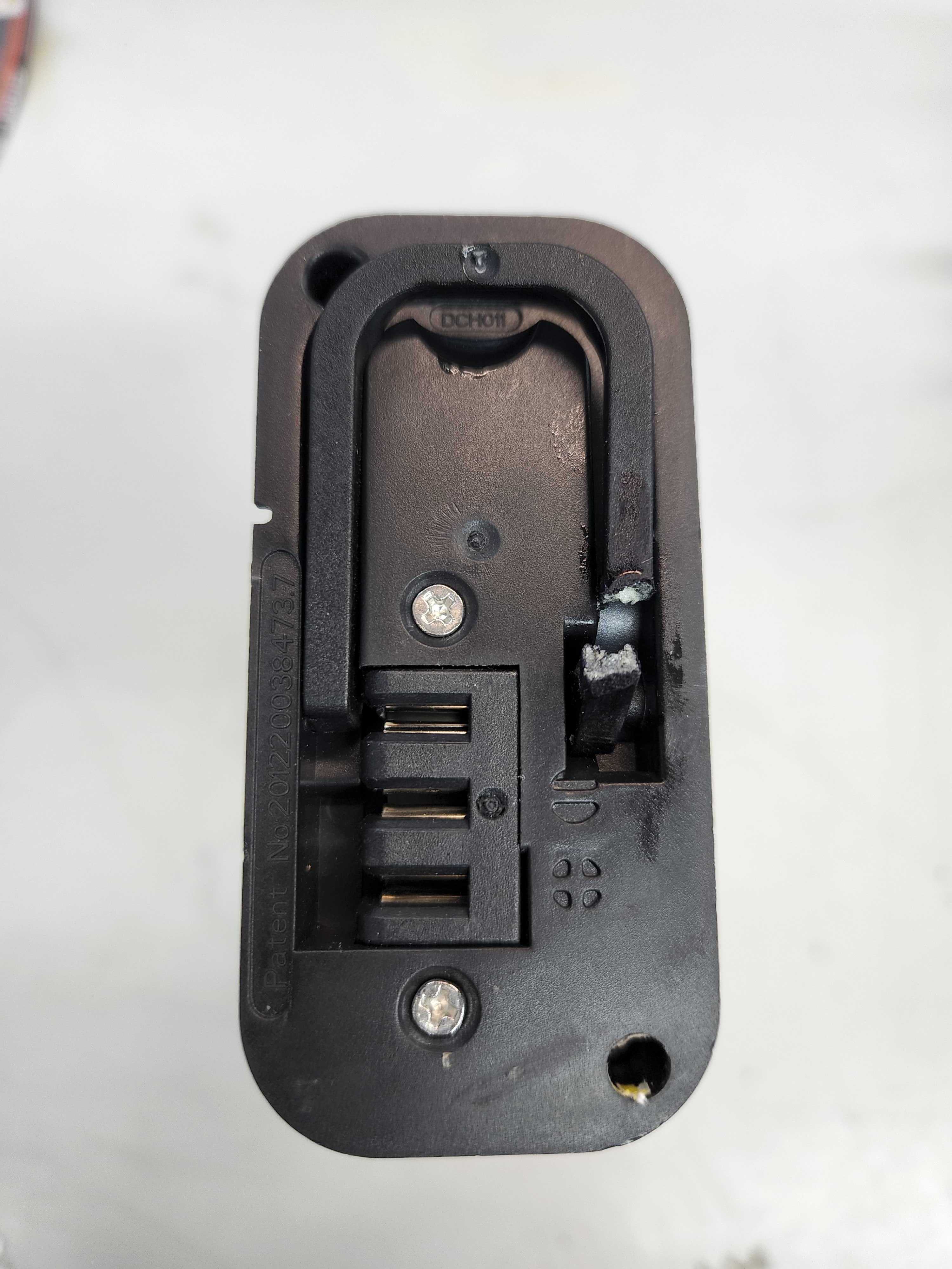 36 Volt Battery Pack for the GOTRAX EBE1 Folding Super Sport Bike 16 (Blemished) showing a black rectangular battery with visible screws and a close-up of the coaxial charging port.