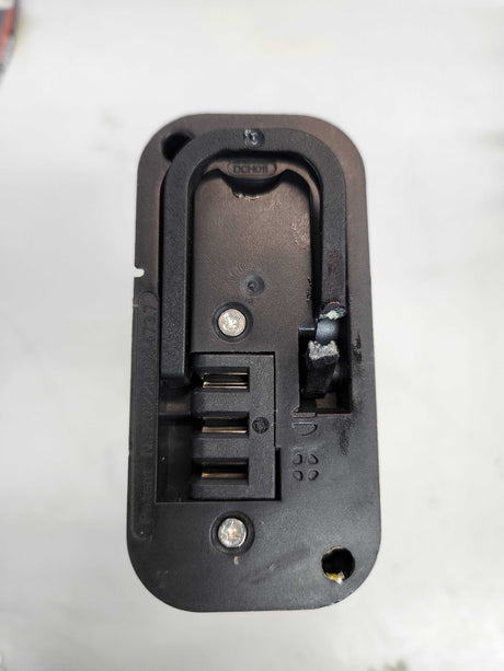 36 Volt Battery Pack for the GOTRAX EBE1 Folding Super Sport Bike 16 (Blemished) showing a black rectangular battery with visible screws and a close-up of the coaxial charging port.