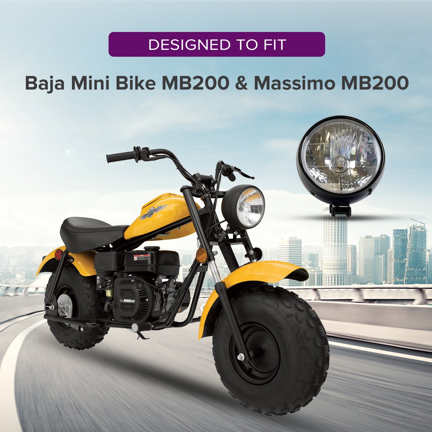 12 Volt Black Headlight Assembly for the Baja MB200 & Massimo MB200 Mini Bikes