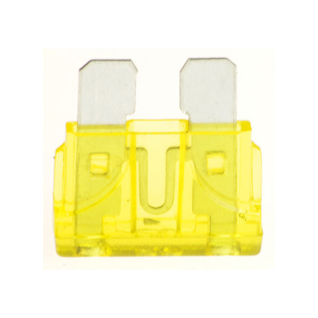 20 Amp ATO Blade Fuse: a yellow plastic fuse holder designed for 20-amp electrical systems, featuring a U-shaped structure. Ideal for automotive and electronic applications.