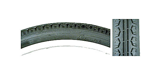 Close-up of a 20x1-3/8 Black Street Bicycle Tire with K143 Tread, showing its shallow, grooved pattern designed for urban and recreational riding.