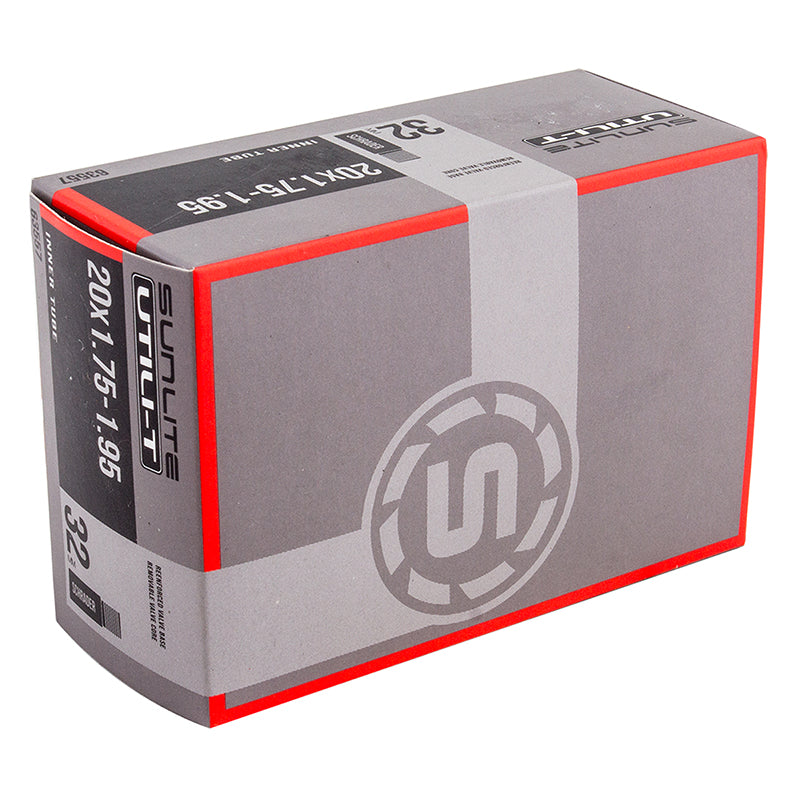 20x1.75-1.95 Bicycle Inner Tube with Schrader Valve in a grey box with red trim and black text, labeled for easy identification.