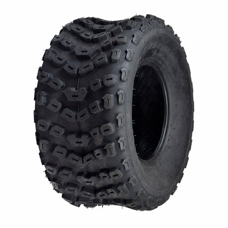 Set of Two 20x10.00-9 (250/55-9) ATV & Go-Kart Tires featuring robust black rubber tread and black rims designed for excellent off-road performance on ATVs, go-karts, lawnmowers, and garden tractors.